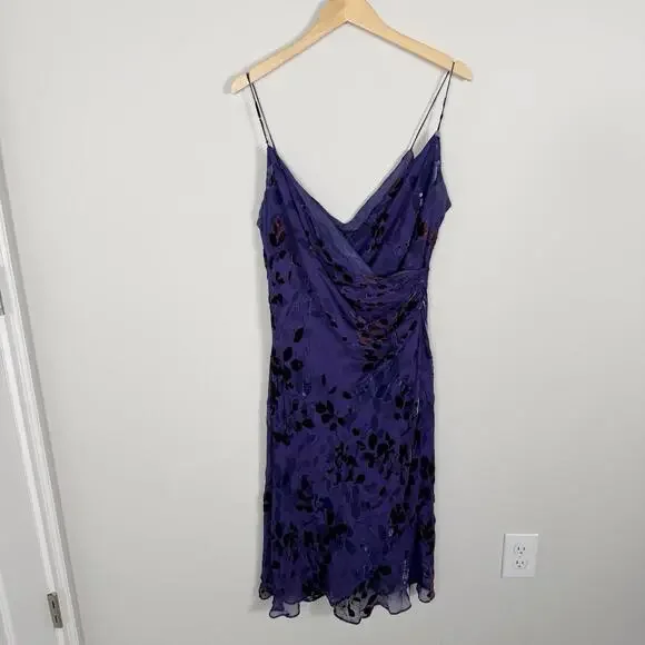 Vintage Y2K Burnout Velvet Babydoll Slip Dress Silk Whimsy Dark Floral Fairy 16 - Picture 1 of 8